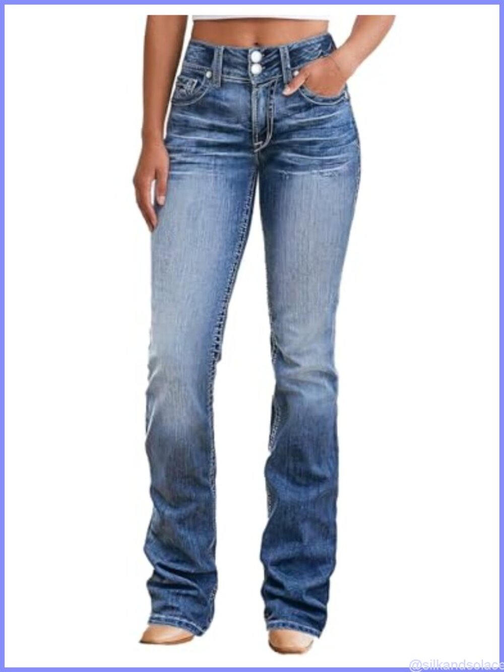 Women's High Waist Boot Cut Flare Jeans Stretchy Embroidered Denim Pants